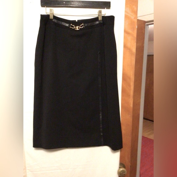 CELINE PARIS WOOL SKIRT WITH LEATHER ACCENT SZ 46 # wool - Picture 2 of 11